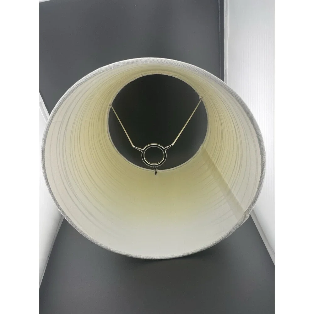 Fabric Lampshade White Off White Silver‎ Metallic Stripe Empire Tapered 9